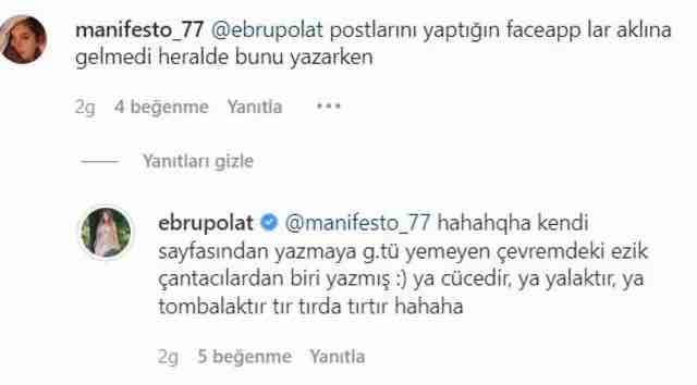 ebru polat kendisini elestiren takipcisine verdigi yanit ile soke etti